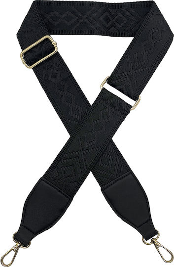 Adjustable Bag Strap 5cm Crossbody or Shoulder Gold Metal Hook Solid Color Diamonds Black