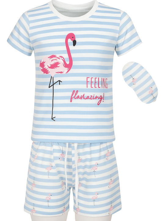 Evita Kinder Schlafanzug Sommerlich Blau Schlafmaske Flamingo 8010028
