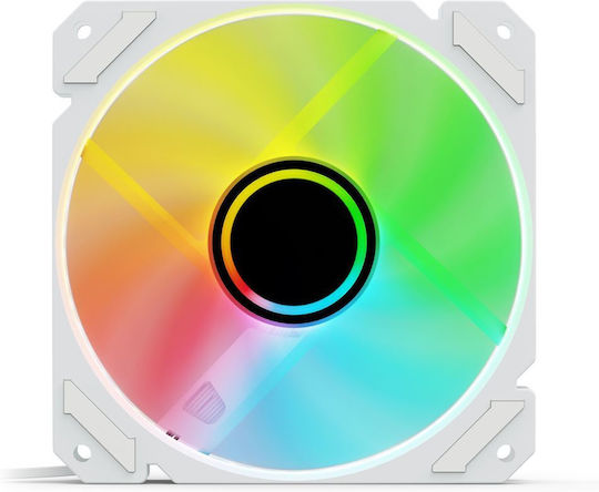 Sharkoon SHARK Mirror 4-изводна ШИМ Обратен Перка Вентилатор За Кутия 120мм (1500оборота) С RGB Осветление И Свързване 4-изводна ШИМ Бял