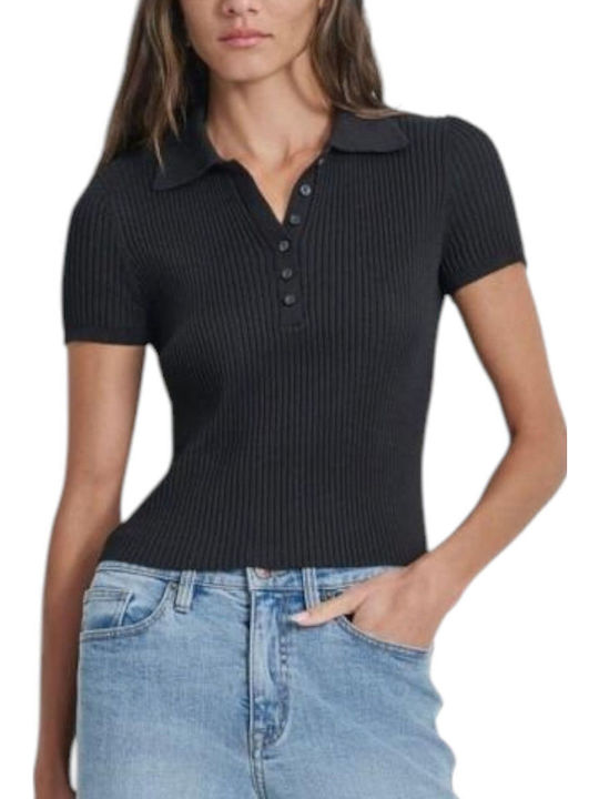 Women's Polo Blouse Short Sleeve Black