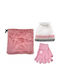 Kinder Mütze Set mit Handschuhe Gestrickt Rosa