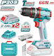 Total Percussive Drill Driver Battery Brushless 20V 2x2Ah