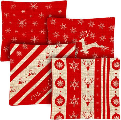 Ruhhy Weihnachtsdekorativer Kissenbezug Quadratisch Rot 45x45cm 4Stück