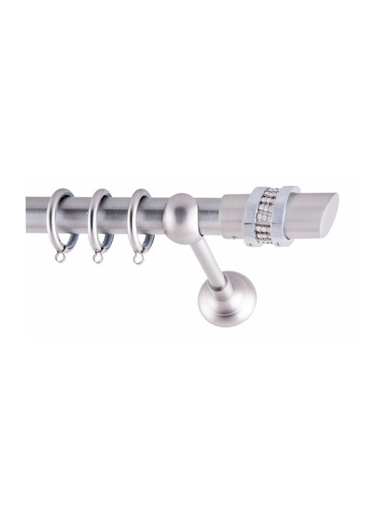 Frans Metallic Curtain Pole Two Rings Strass Single 160cm Nickel Satin