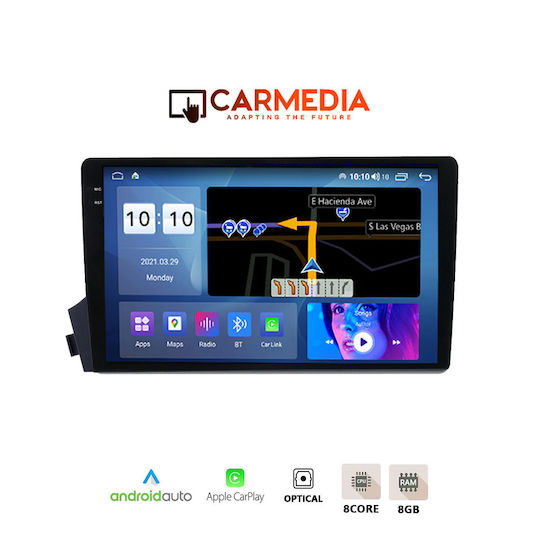 Carmedia Автомобилна Аудио Система (Блутут/USB/AUX/WiFi/GPS/Apple-Carplay/Android-Auto) с Тъчскрийн 9.5"