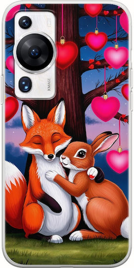 Valentine's Day Fox Bunny Under Love Tree Huawei P60 Flexible TPU Transparent Silicone Case