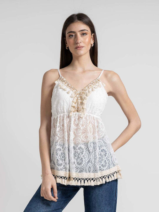 Damen Bluse Baumwolle mit Trägern White
