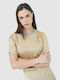 Bluza Damă Satin Mâneci Scurte Bej
