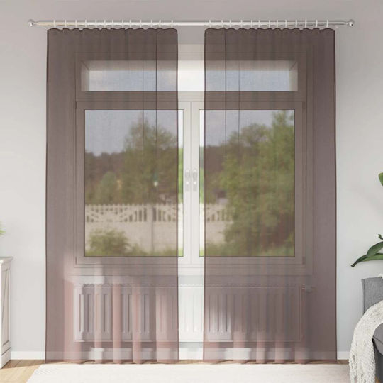 vidaXL Σετ Κουρτίνες με Τιράντες Voile Καφέ 140x225εκ.