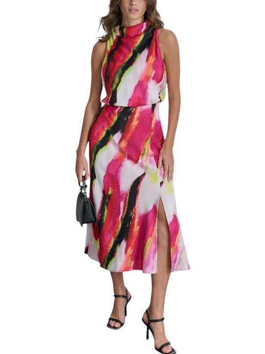 Summer Midi Dress with Tearing Pink
