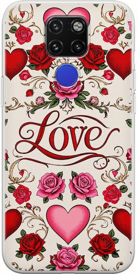Case Valentine's Day Vintage Love Blooms Huawei Mate 20 Flexible TPU Transparent Silicone