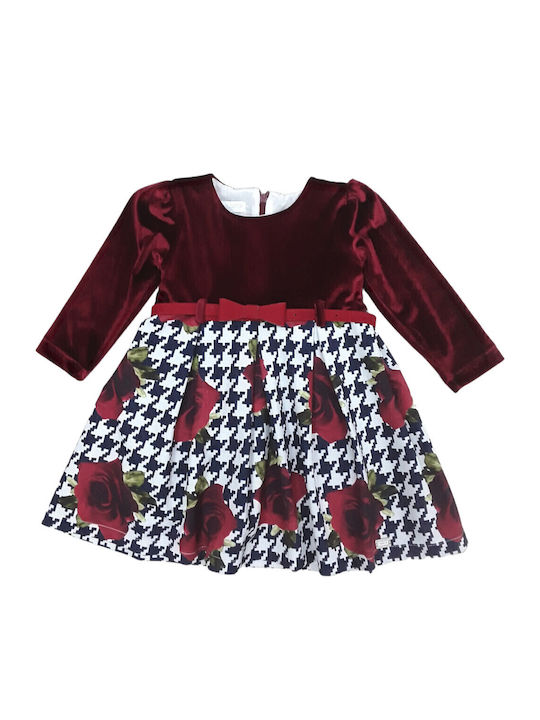 Mädchenkleid Langärmelig Samt Set aus 2 mit Zubehör Rotwein