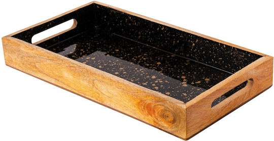 Ξύλινο Πλατώ Σερβιρίσματος Mango Wood 40x22x5εκ Μαύρο Χερούλια Χρυσά Spots 20-1722 Prestige