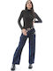 Pantaloni din material albastru cu aspect de denim