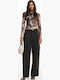 Women's High-waisted Fabric Trousers Black