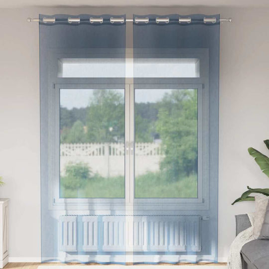 vidaXL Set Perdele Cu Capse Voile Albastre 140x260cm