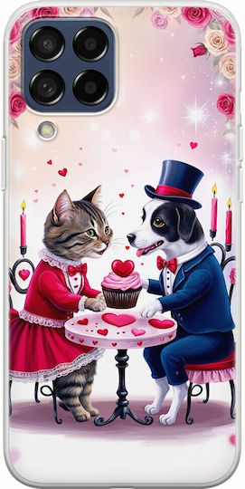 Case Valentine's Day Romantic Cat Dog Date Samsung Galaxy M53 5G Flexible TPU Transparent Silicone
