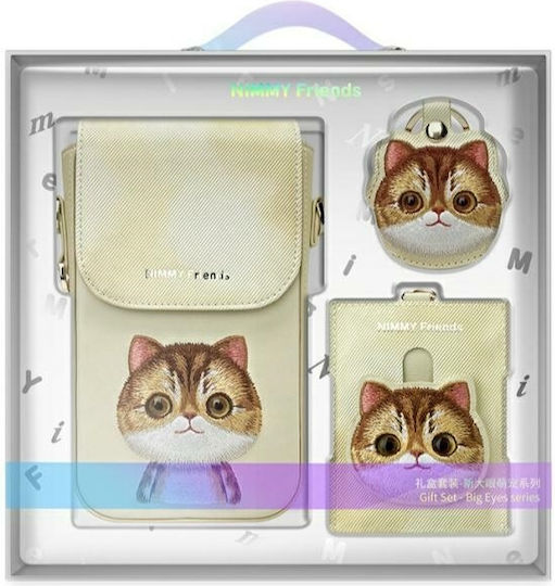 Nimmy Set 3in1 Phone Bag + Wallet + Locator Case Khaki Big Eyed Pet 2.0 Cat