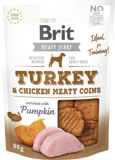 Brit Jerky Λιχουδιά Σκύλου Μεσαίων Φυλών με Γαλοπούλα, Κρέας, Κοτόπουλο και Κολοκύθα 80gr