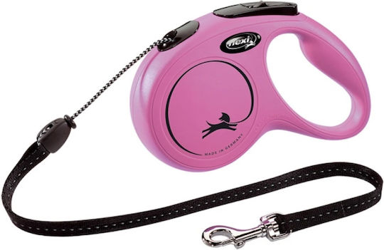 Πτυσσομενος Οδηγος Σκυλων Flexi New Classic S 5m 12kg Cord Ροζ
