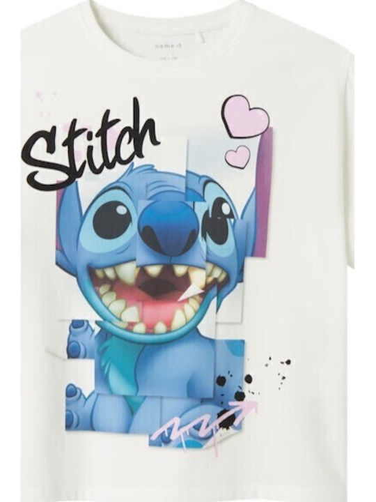 Bluza Pentru Copii Cu Mâneci Scurte Albă Stitch