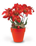 Poinsettia Orange Plastic Pot 7 Glitter Flowers...