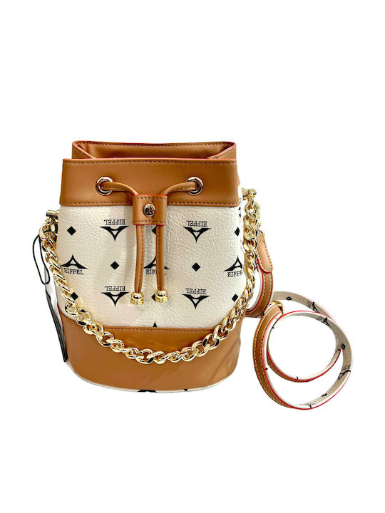 La tour Eiffel Leather Women's Drawstring Bag Ecru