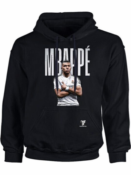 Fleece Kinder-Sweatshirt mit Kapuze und Taschen Black
