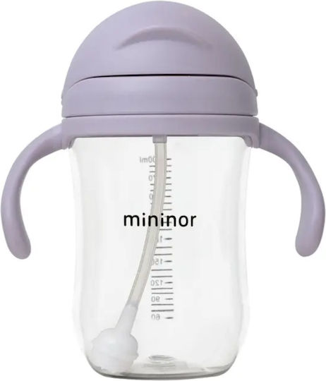 Mininor Παιδικό Ποτηράκι με Λαβές και Καλαμάκι από Πλαστικό Λιλά 220ml