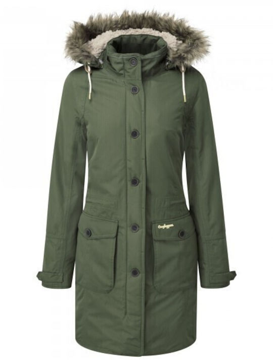 Women's Long Parka Jacket Waterproof for Winter with Hood Oil Green