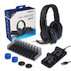 Dobe Σετ 5 1 Ακουστικά Headset Gamer Βάση Φόρτισης Τηλεχειριστηρίων Controller Ps4 Thumb Grips &amp Ραφάκι 10 Παιχνιδιών