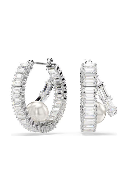 Swarovski x Ariana Grande Crystal Pearl Baguette Earrings Hoops made of Silver with Stones & Pearls