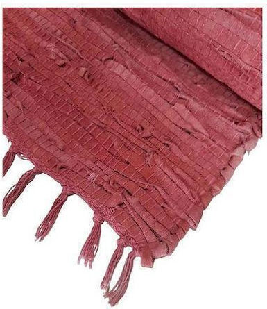 Sidirela Rug Fireplace Rectangular Leather with Fringes Red