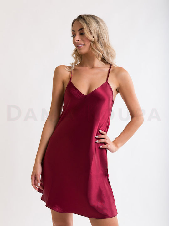 Secret Point Satin Cămașă de noapte pentru Femei Burgundy