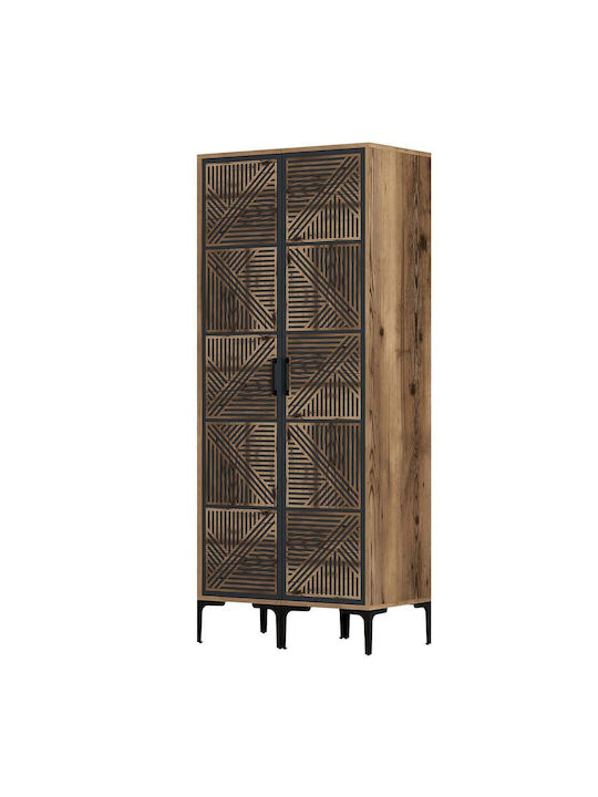 Double Door Wardrobe Kumsal Walnut-anthracite 80x47.5x201.4cm