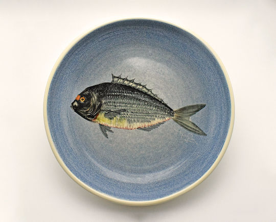 Dekorative Platte Rund Keramik Blau 1Stück 27x27cm