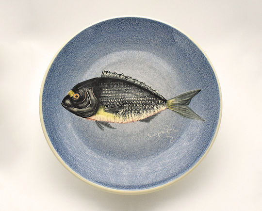 Teller Dekorative Platte Rund Keramik Blau 1Stück 22x22cm