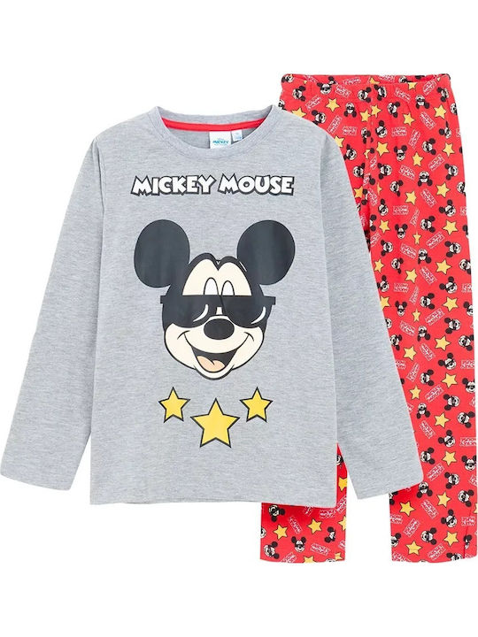 Disney Kinder Schlafanzug Winterlich Baumwoll Gray Mickey Star