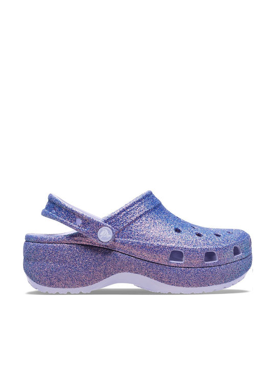 Crocs Classic Platform Glitter Γυναικεία Σαμπό Μωβ Crocs Classic Platform Glitter Γυναικεία Σαμπό Μωβ