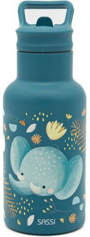 Sassi Junior Elephant Elephant Детска Бутилка За Вода Неръждаема Стомана Със Сламка Сива 350ml