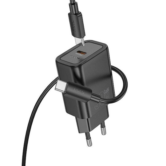 Hoco Φορτιστής με Θύρα USB-C και Καλώδιο USB-C - USB-C 30W Power Delivery / Quick Charge 3.0 Μαύρος (N62)