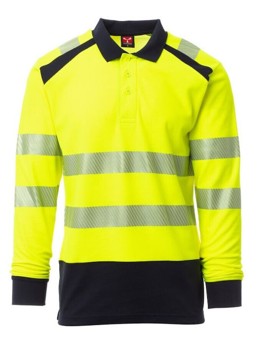 Tricou Polo cu Mâneci Lungi cu Vizibilitate Ridicată pentru Drum de Iarnă Payper Galben-Bleumarin