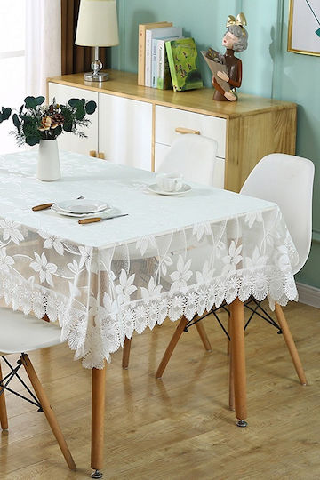 Față de masă cu Dantelă Alb 150x150cm