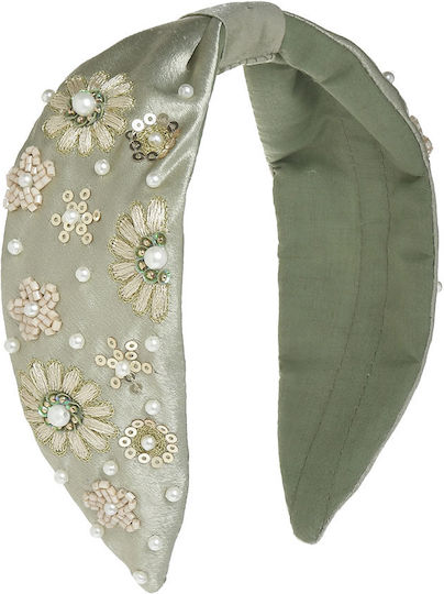 Ble Hair Headband Green Color Beads and Pearls 5-49-792-0048