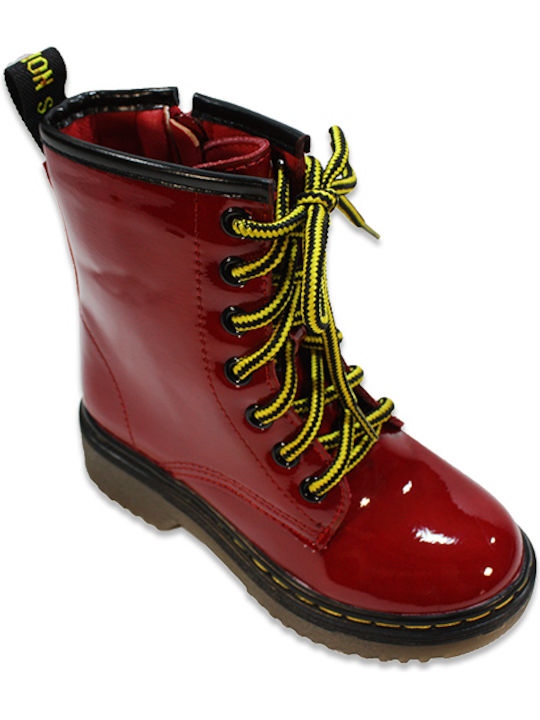 Fashion Beads Kids PU Leather Military Boots Red