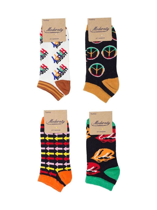 Damen Knöchelsocken Peace Baumwolle 4 Paar Modernty 26453 Mehrfarbig