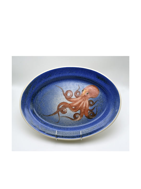 Ovale Keramik-Handgefertigte Platte Oktopus Blau 23cm