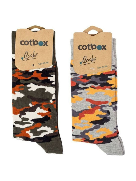 Ανδρικές Casual Κάλτσες Military Pattern Βαμβακερές 2 Τεμάχια Cotbox 31776 Ανοιχτό Γκρί