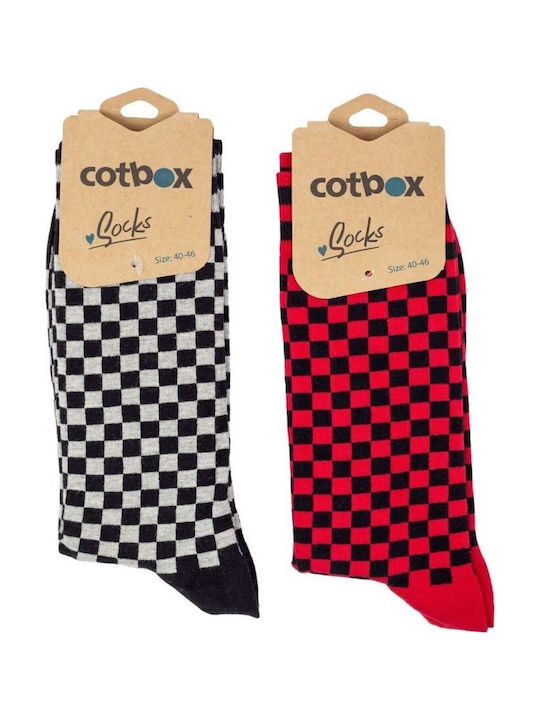 Șosete Casual Bărbați Blocuri Bumbac 2 Bucăți Cotbox 31772 Negru-Roșu