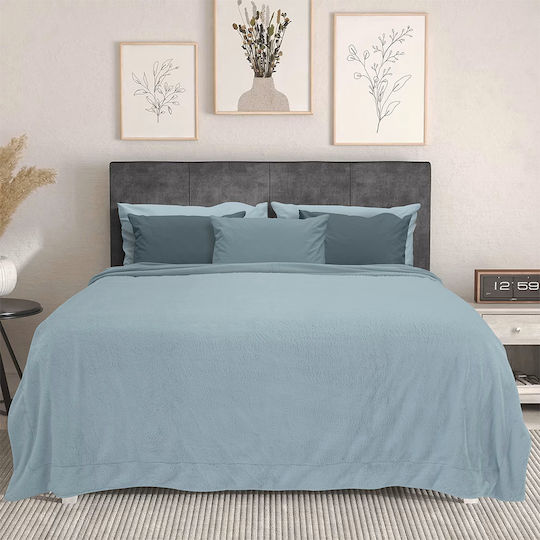 Lino Home Hare Κουβέρτα Γούνινη Διπλή 200x220εκ. Petrol